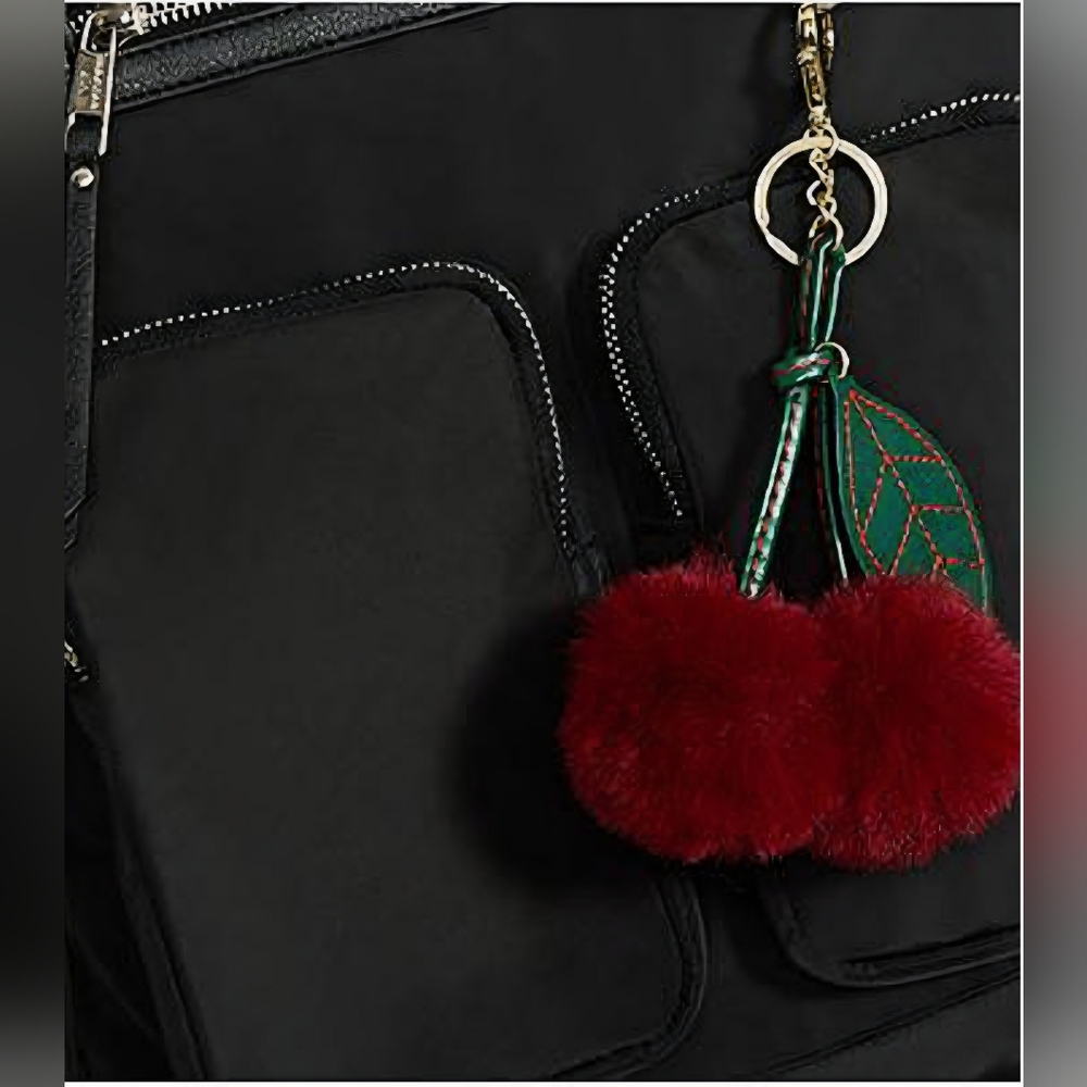 NWT Madden Girl Plush Cherry Pom Pom Purse Fob - Picture 2 of 3